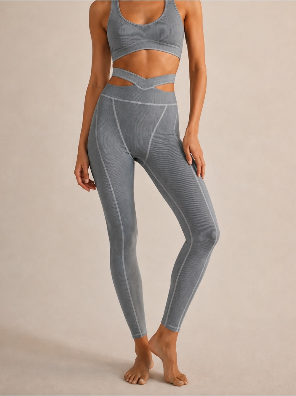 For love & lemons grey ribbed cut out waist leggings